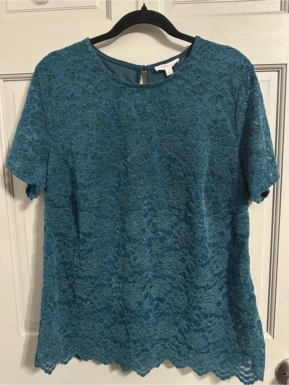 Teal Lace Short-Sleeve Women's Top